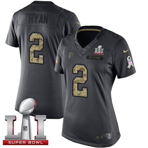 Nike Falcons #2 Matt Ryan Black Super Bowl LI 51 Women's Stitched NFL Limited 2016 Salute to Service Jersey